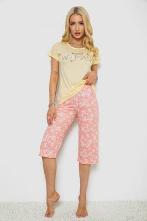 Піжама жіноча з принтом, колір жовтий, 243R7073