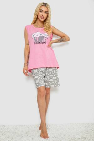 Піжама жіноча з принтом, колір рожевий, 243R8499