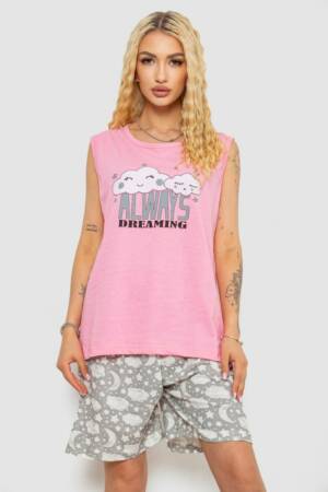 Піжама жіноча з принтом, колір рожевий, 243R8499