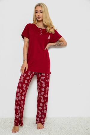 Піжама жіноча з принтом, колір бордовий, 243R7020
