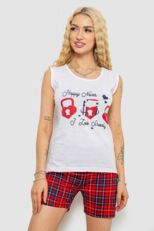 Піжама жіноча з принтом, колір біло-червоний, 243R2466