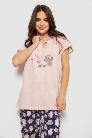 Піжама жіноча з принтом, колір рожевий, 243R1600-016