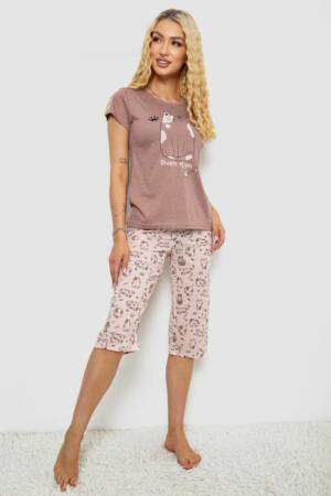 Піжама жіноча з принтом, колір мокко, 243R7087