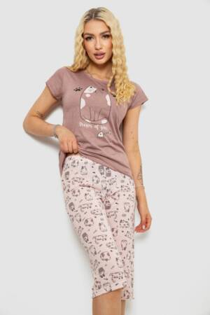 Піжама жіноча з принтом, колір мокко, 243R7087