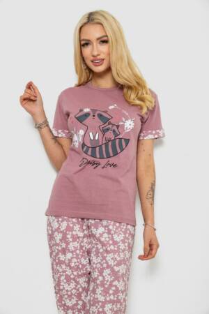 Піжама жіноча з принтом, колір темно-пудровий, 243R9250