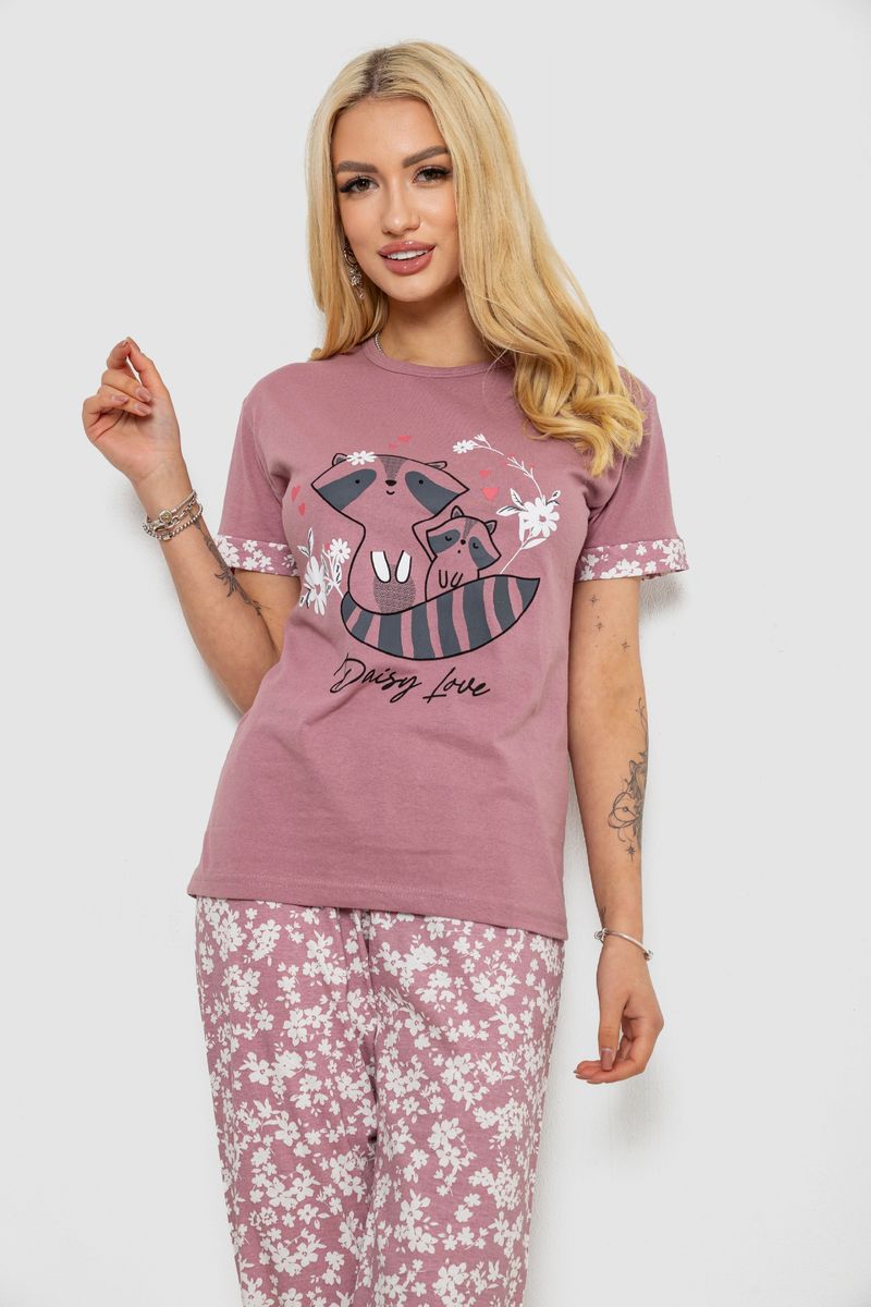 Піжама жіноча з принтом, колір темно-пудровий, 243R9250