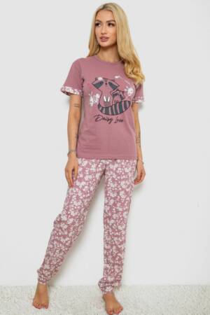 Піжама жіноча з принтом, колір темно-пудровий, 243R9250