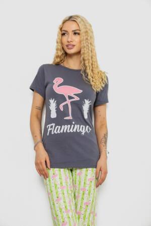 Піжама жіноча з принтом, колір сіро-зелений, 243R15897