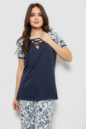 Жіноча піжама з принтом, колір синій, 243R1602-001