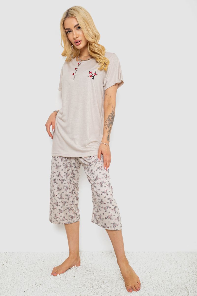 Піжама жіноча з принтом, колір бежевий, 243R6967 - Зображення 3