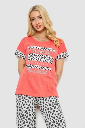 Піжама жіноча з принтом, колір рожевий, 243R2091-1