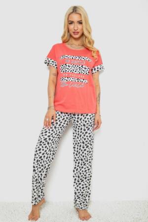 Піжама жіноча з принтом, колір рожевий, 243R2091-1