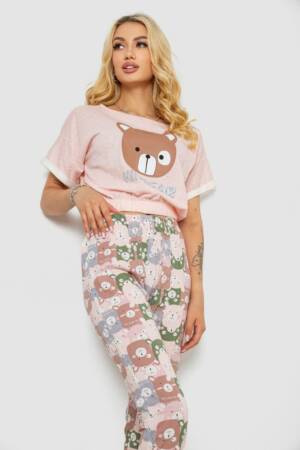 Піжама жіноча з принтом, колір рожевий, 243R15204