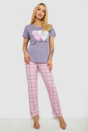Піжама жіноча з принтом, колір бузковий, 243R10316