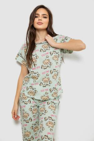 Піжама жіноча з принтом, колір м’ятний, 243R6018