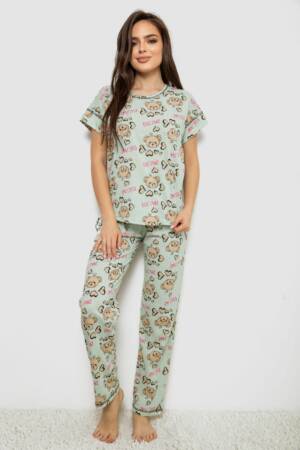 Піжама жіноча з принтом, колір м’ятний, 243R6018