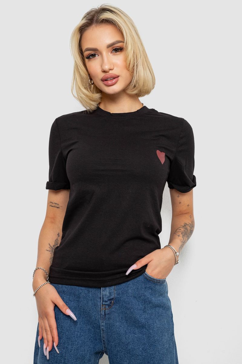 Футболка жіноча з принтом, колір чорний, 238R57482
