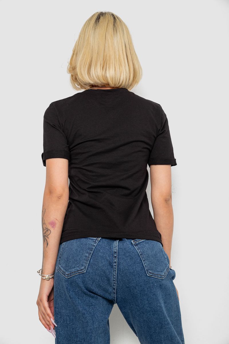 Футболка жіноча з принтом, колір чорний, 238R57482 - Зображення 4