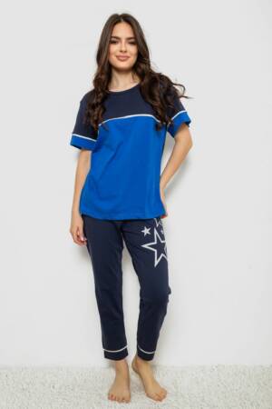 Піжама жіноча з принтом, колір синій, 243R1600-027