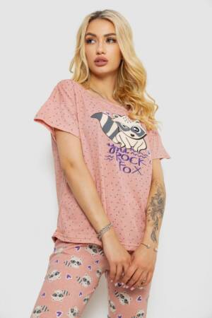 Піжама жіноча з принтом, колір персиковий, 243R15420