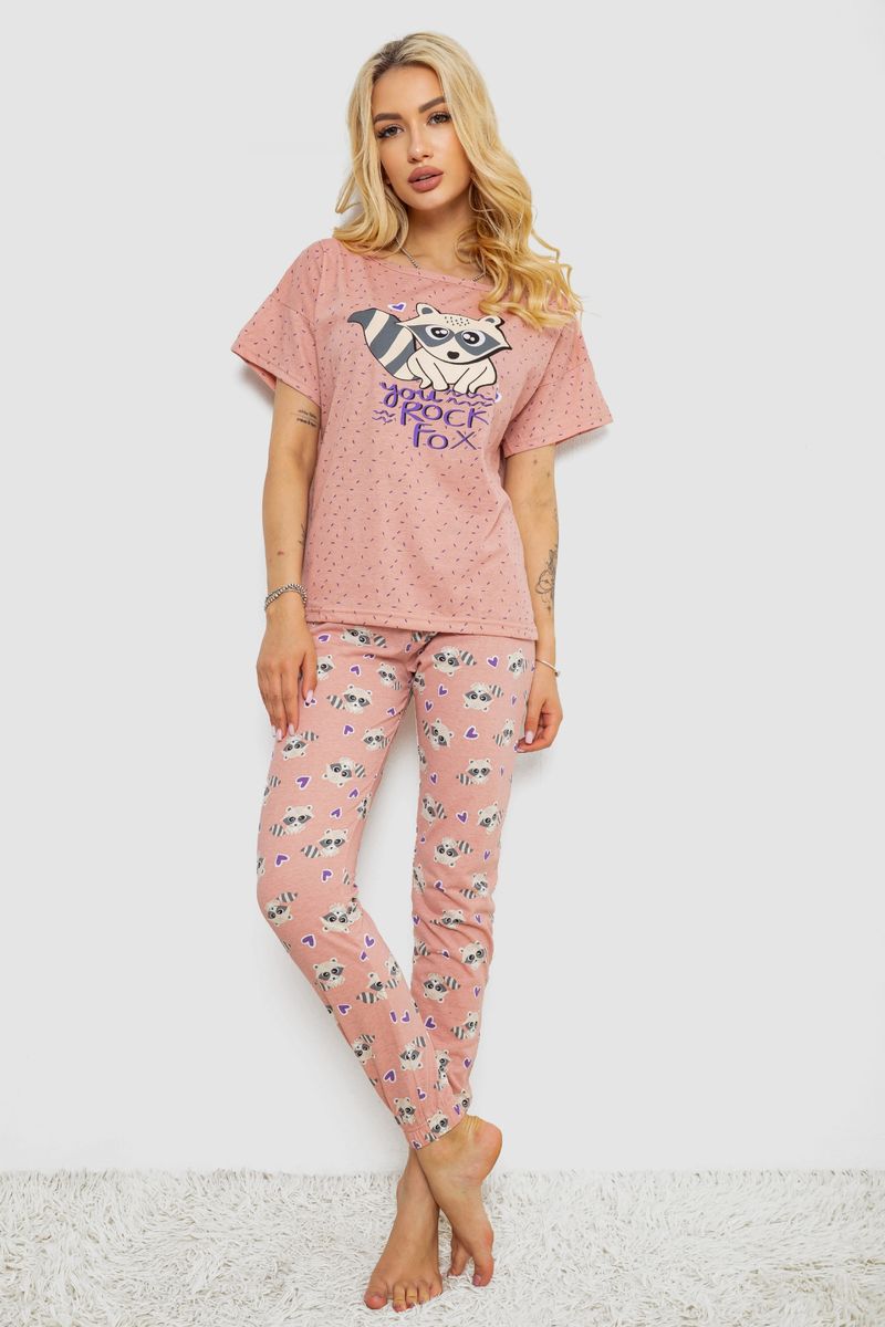 Піжама жіноча з принтом, колір персиковий, 243R15420