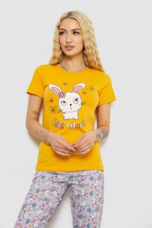 Піжама жіноча з принтом, колір жовто-сірий, 243R15885