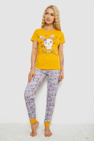Піжама жіноча з принтом, колір жовто-сірий, 243R15885