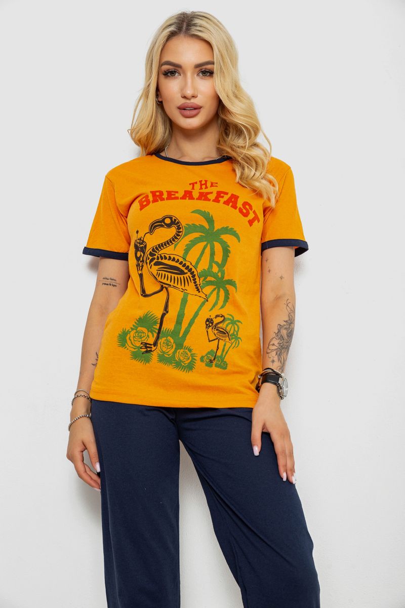 Піжама жіноча з принтом, колір помаранчевий, 243R30021