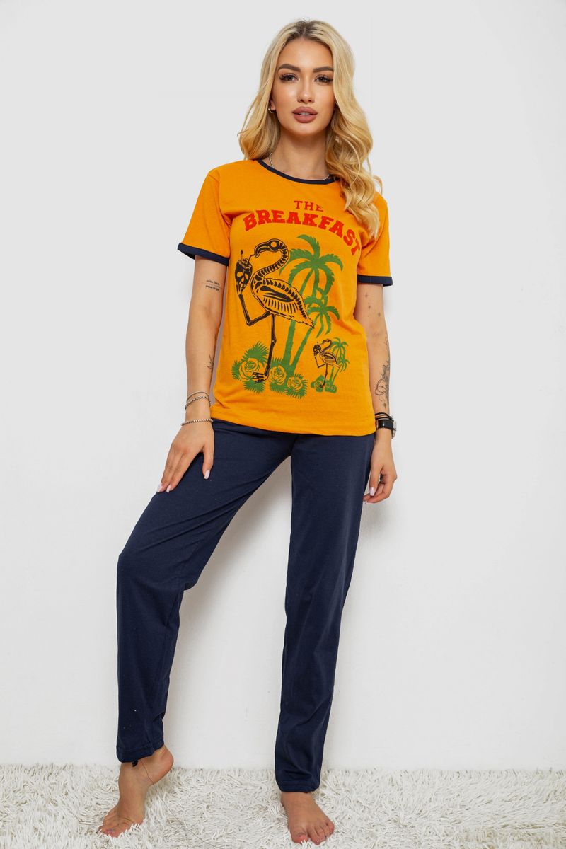 Піжама жіноча з принтом, колір помаранчевий, 243R30021