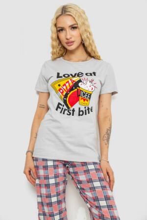 Піжама жіноча з принтом, колір сірий, 243R15844