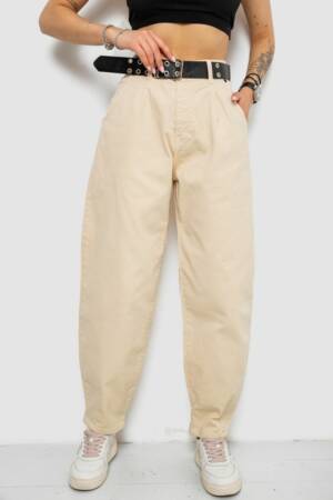 Джинси жіночі балони, колір бежевий, 250R00302