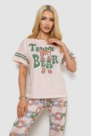 Піжама жіноча з принтом, колір персиковий, 243R15412