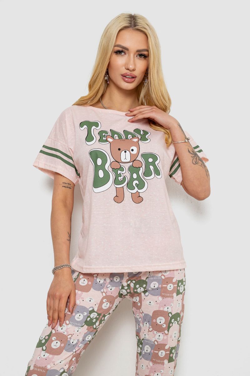 Піжама жіноча з принтом, колір персиковий, 243R15412