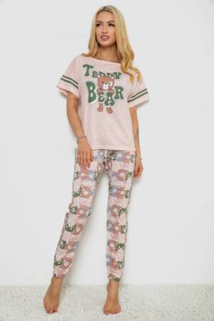 Піжама жіноча з принтом, колір персиковий, 243R15412