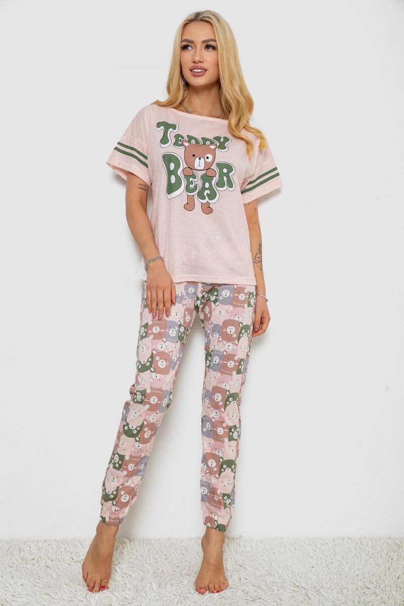 Піжама жіноча з принтом, колір персиковий, 243R15412