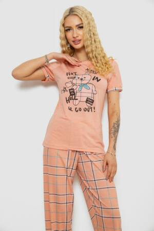 Піжама жіноча з принтом, колір персиковий, 243R2032-D