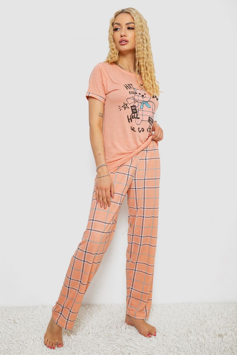 Піжама жіноча з принтом, колір персиковий, 243R2032-D - Зображення 3