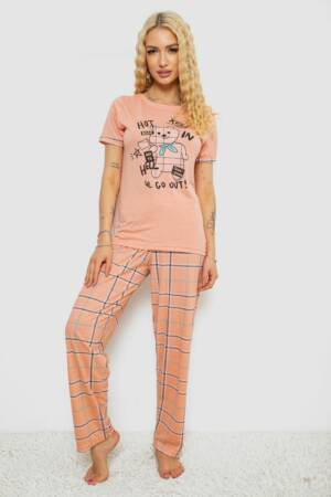 Піжама жіноча з принтом, колір персиковий, 243R2032-D