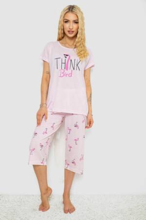 Піжама жіноча з принтом, колір рожевий, 243R7156