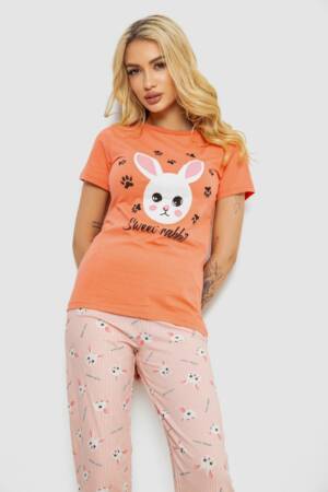 Піжама жіноча з принтом, колір помаранчевий, 243R15846