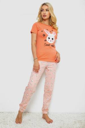Піжама жіноча з принтом, колір помаранчевий, 243R15846