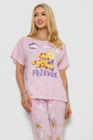 Піжама жіноча з принтом, колір рожевий, 243R15488