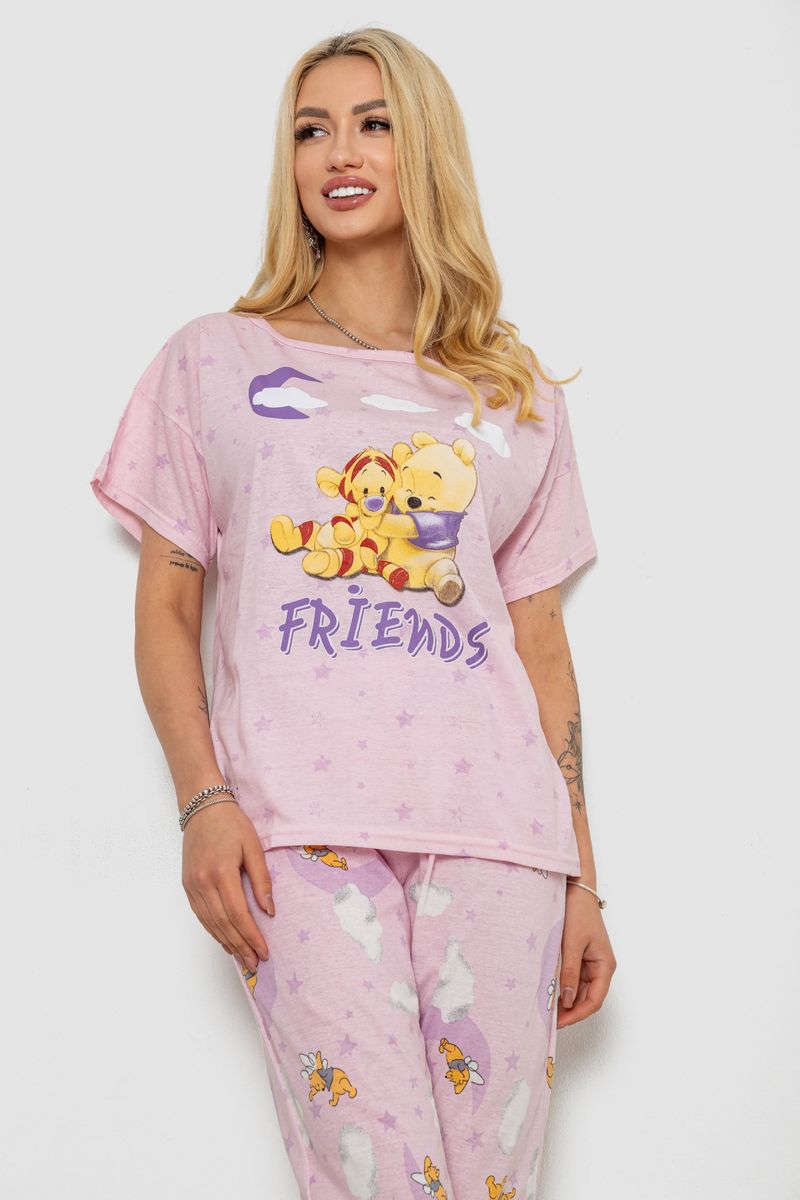 Піжама жіноча з принтом, колір рожевий, 243R15488