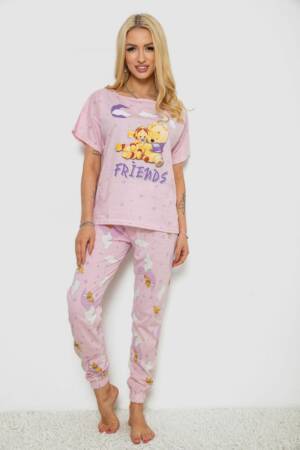Піжама жіноча з принтом, колір рожевий, 243R15488