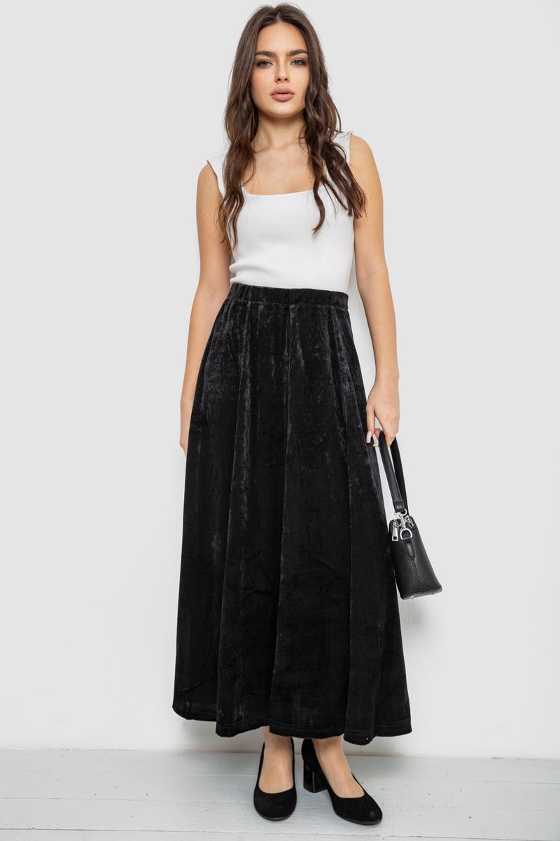 Спідниця оксамитова годе, колір чорний, 167R375-1
