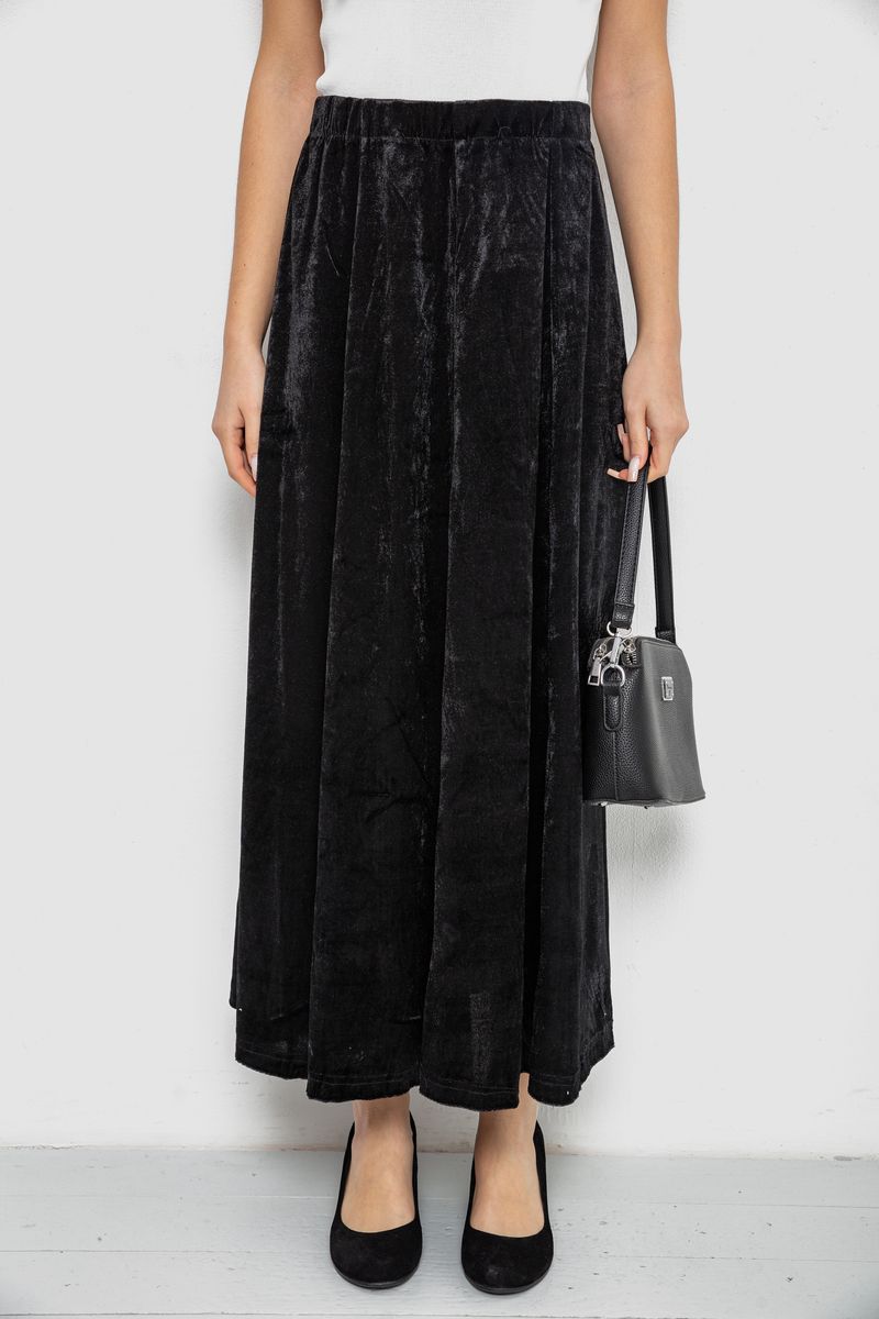 Спідниця оксамитова годе, колір чорний, 167R375-1