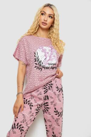 Піжама жіноча з принтом, колір пудровий, 243R15480