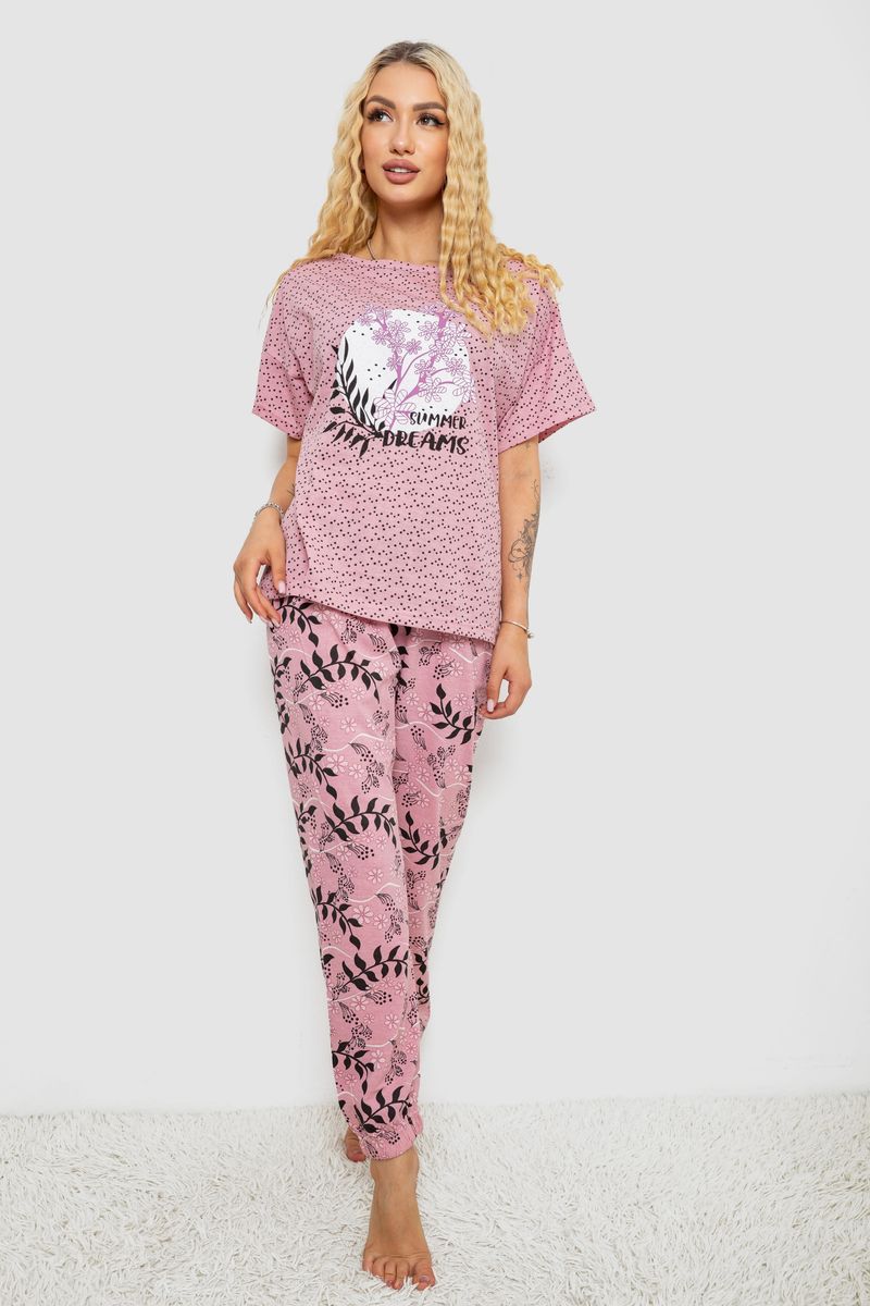 Піжама жіноча з принтом, колір пудровий, 243R15480
