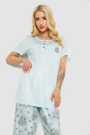 Піжама жіноча з принтом, колір м’ятний, 243R6788