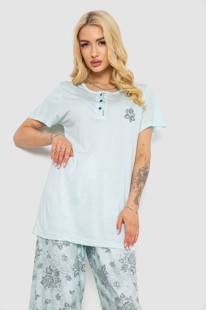 Піжама жіноча з принтом, колір м’ятний, 243R6788